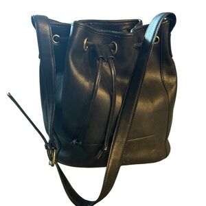 Anne Klein  Black Leather Bucket Bag
